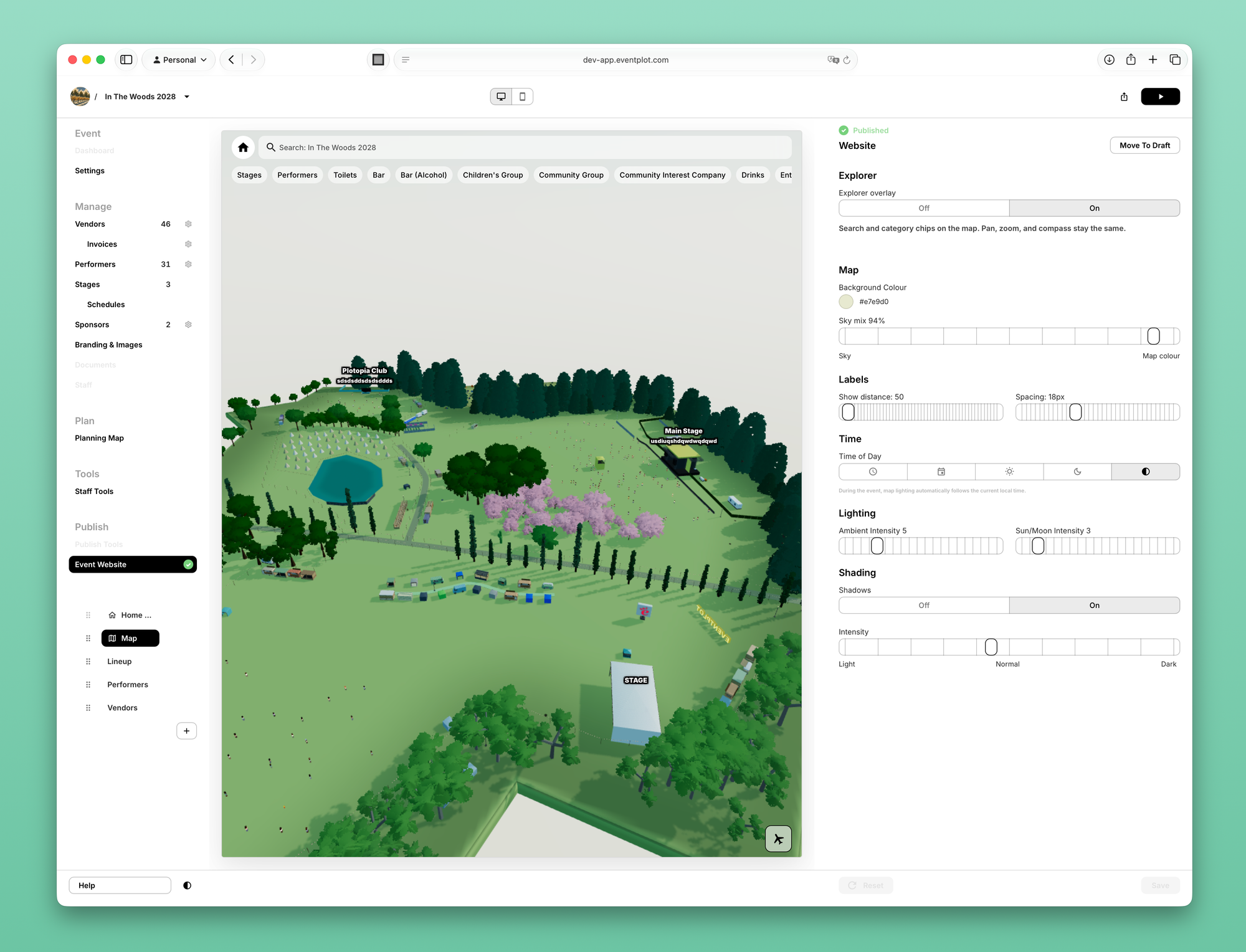 Interactive 3D festival map embedded in the event website.