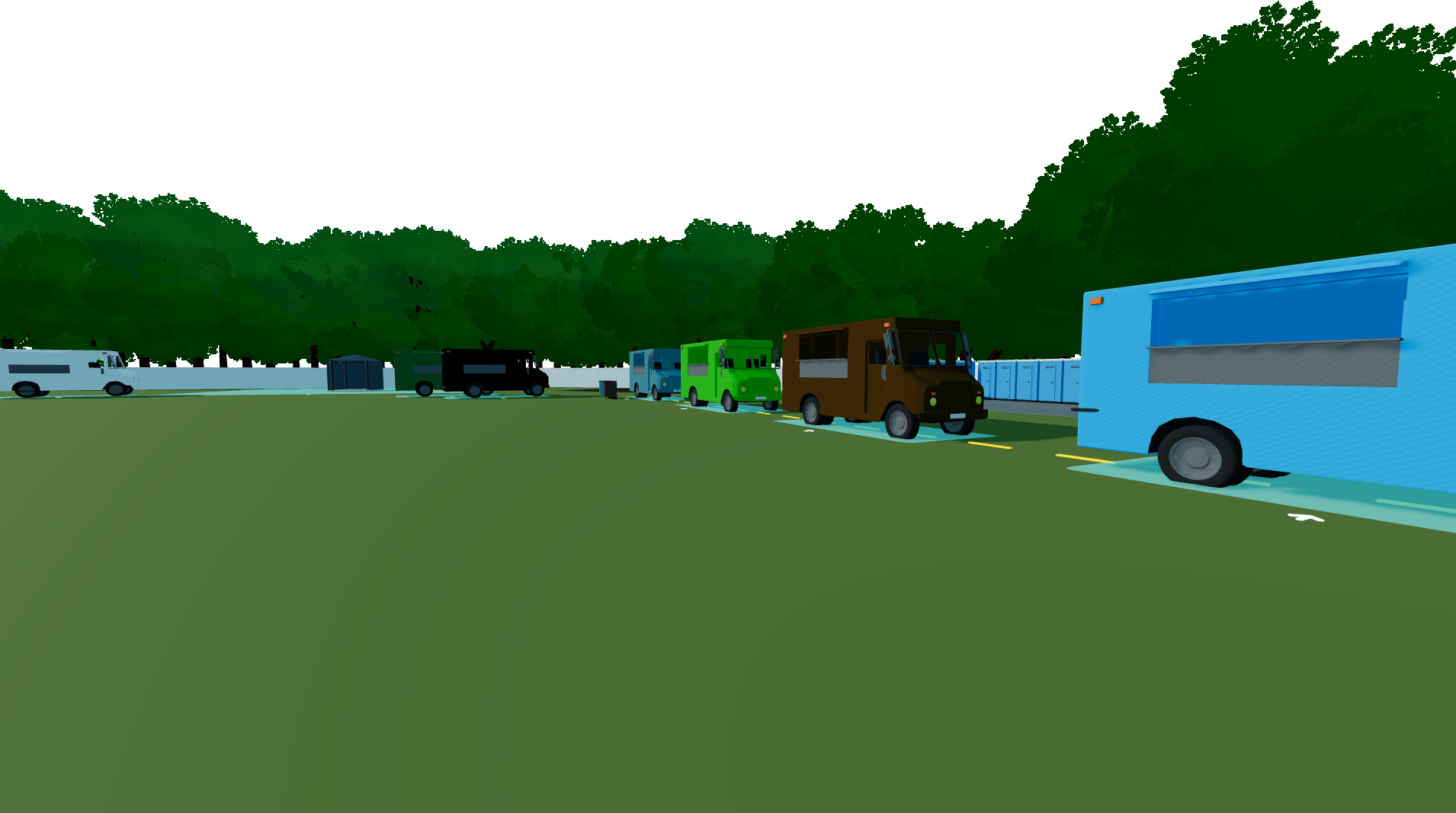 Ground-level view of the planned Oughtifest food van row in Eventplot.