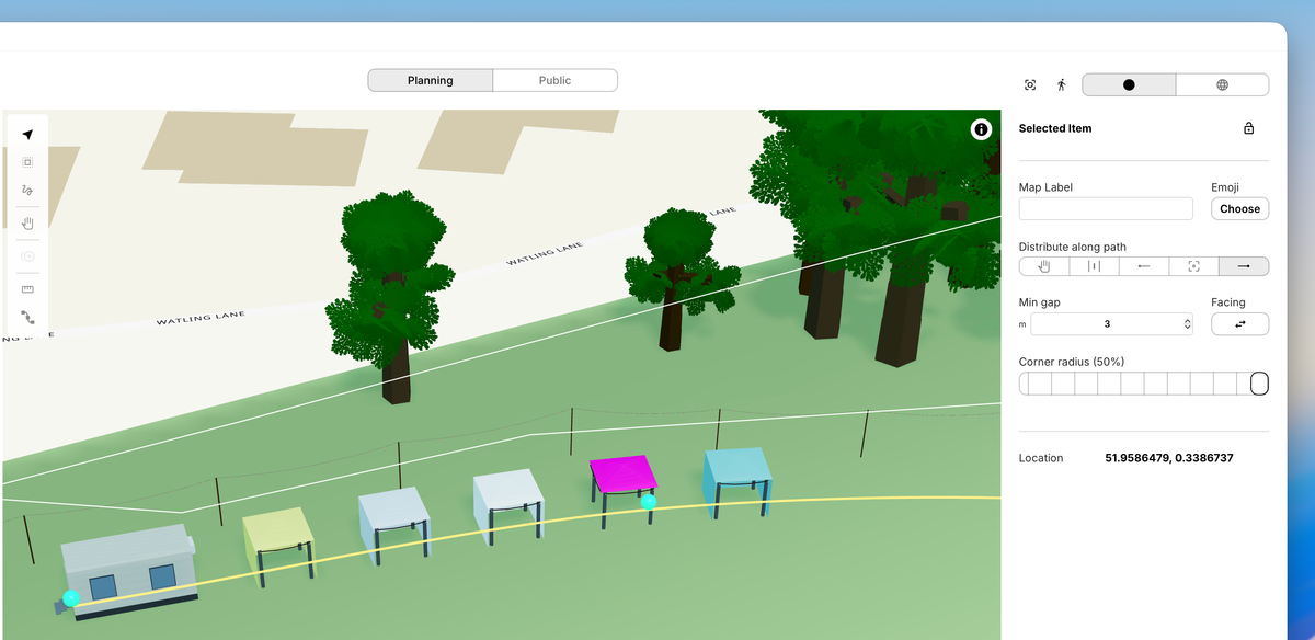 Alignment paths for lining up festival stalls