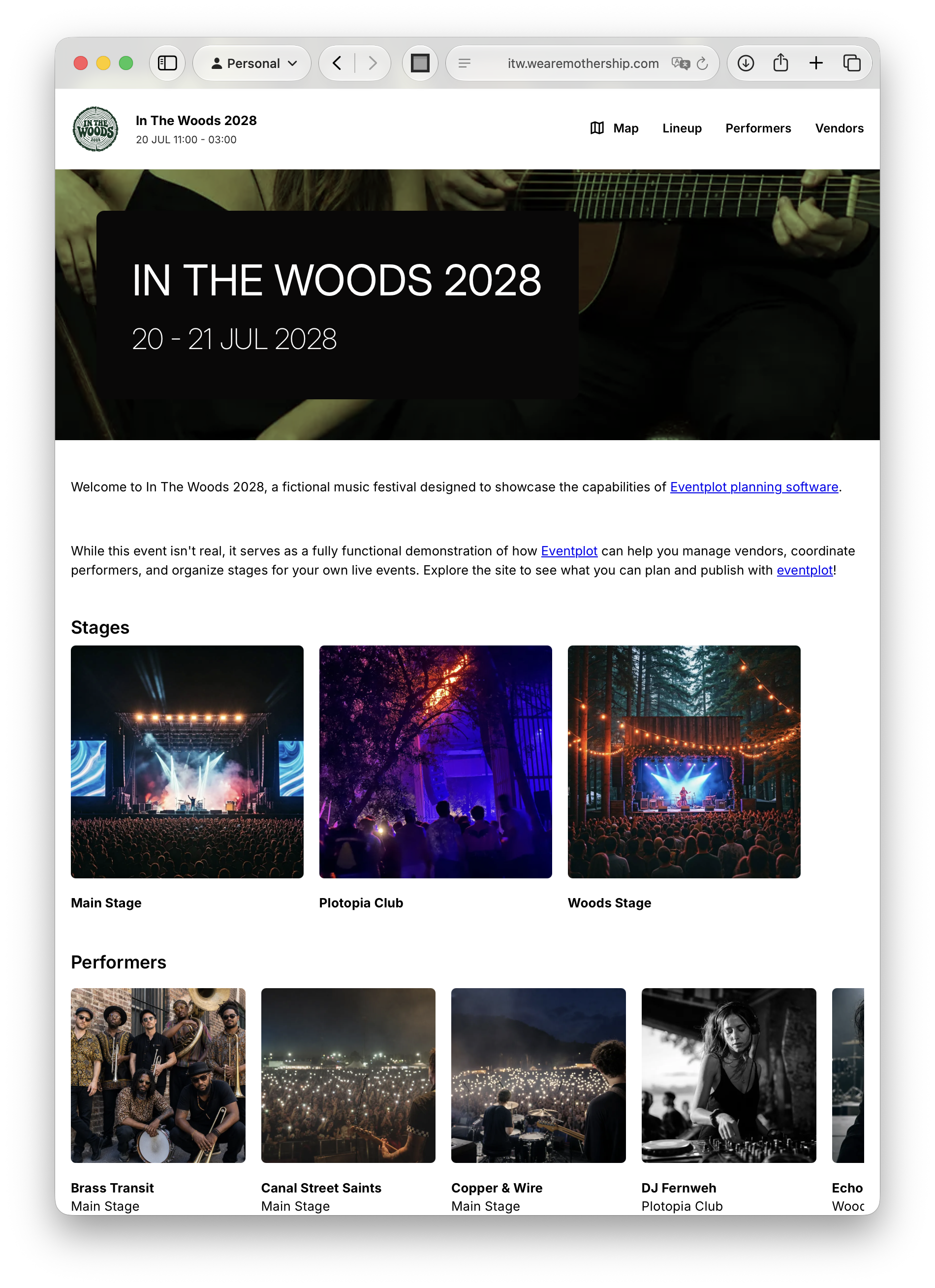In The Woods demo event website