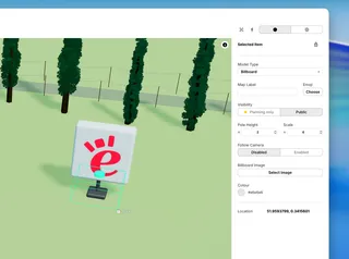 Event signage and sponsor billboards on the planning map